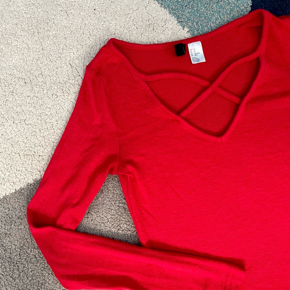 Ruby Red Long-sleeve Cross Neck Top